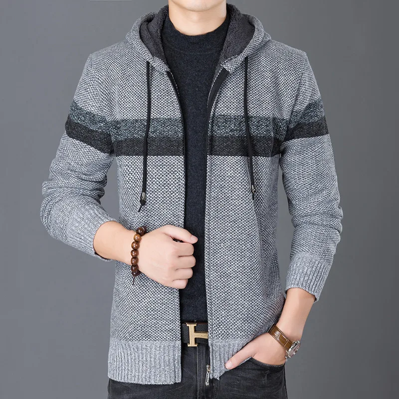 Knit Hooded Jacket For Men Casual Slim Fit Cardigan Thin Jacket And