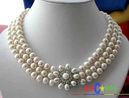 

wholesale 3ROW 10MM 17-18-19" WHITE ROUND FW CULTURED PEARL NECKLACE