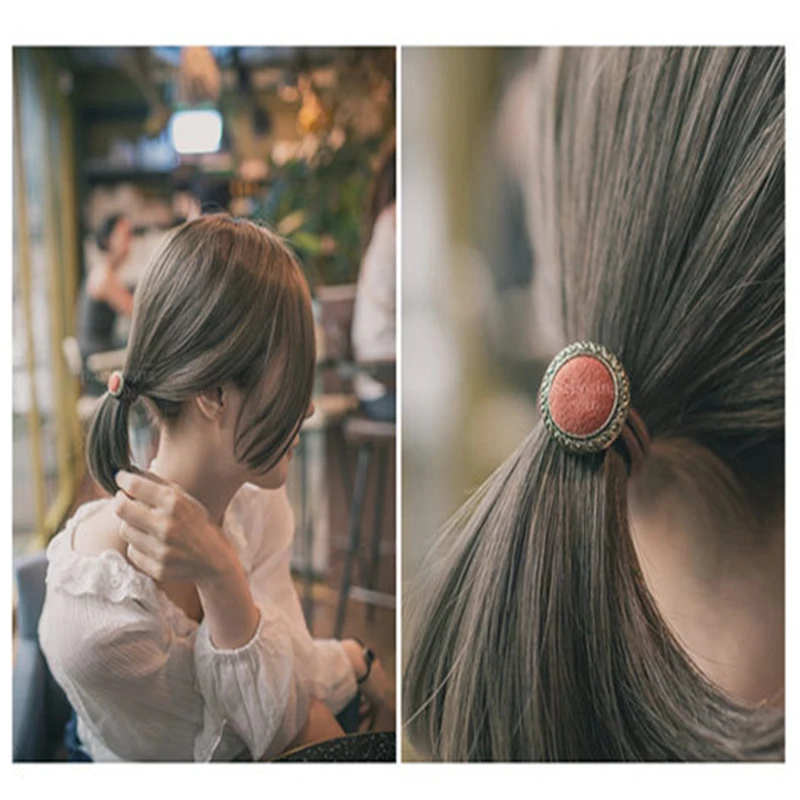 

suef Korean Hair Accessories Head Ornaments Retro Fabric Button Korean Version Of The Holster Hair Band Hair Rope