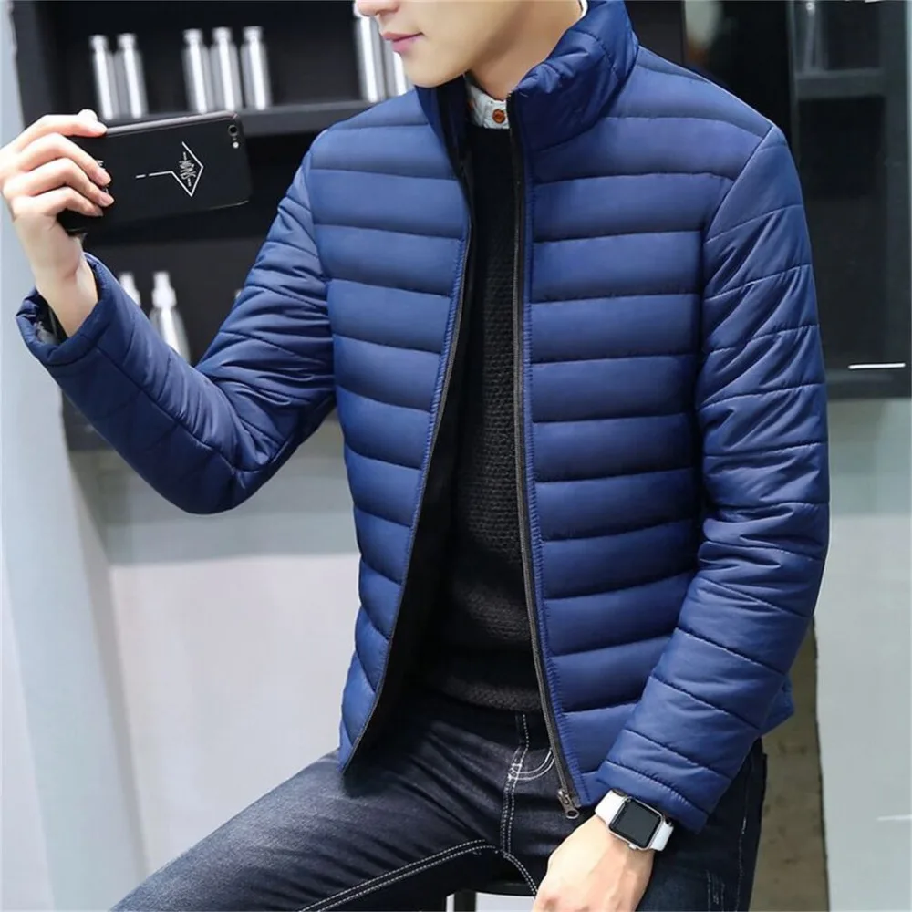 

2018 Men Winter Jackets Coat Padded Thicken Parkas Men Fashion Stand Collar Warm Overcoat Campera Hombre Solid Color Coat