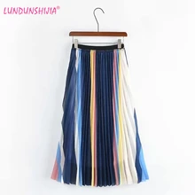 LUNDUNSHIJIA/юбка в тропическом стиле юбка в полоску с эластичной резинкой на талии Женская летняя Элегантная Модная Плиссированное атласное платье до середины икры