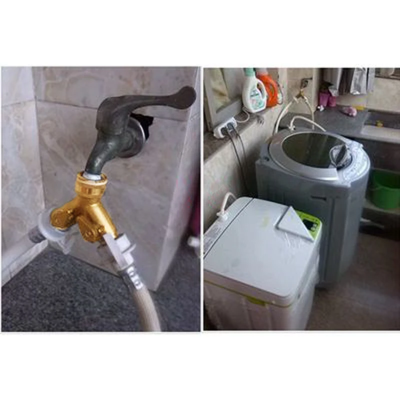Gardening Irrigation Tool 3/4 Inch 2 Way Splitter Brass Water Hose Tap Quick Connector with Valve