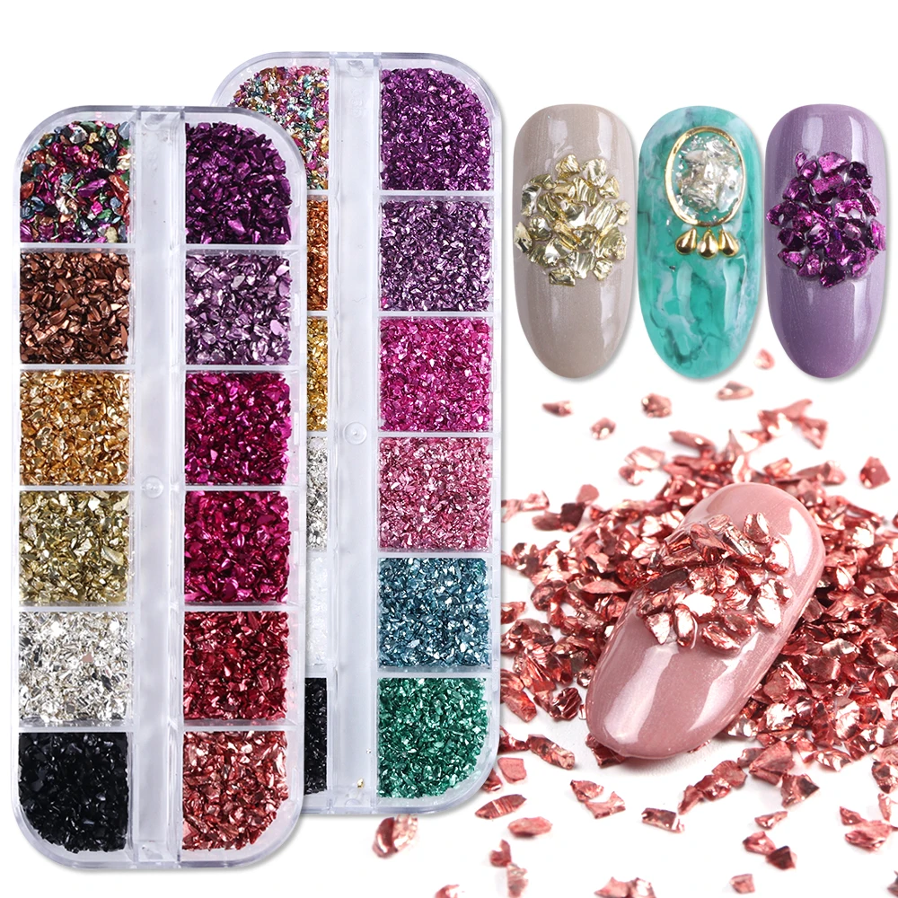 

1 Case Irregular Crystal Stones Nail Flakes Shiny Metal Gold Silver Glitters Powder Strass 3D Nails Accessories Decor BEBLB/S