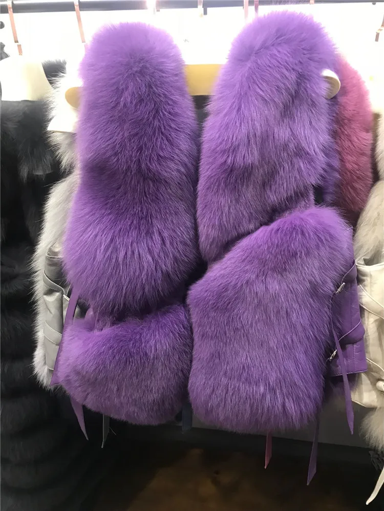 

rf0214b Real Fox Fur Vest Women with Real Mink Fur Whole Leather Natural Fur Gilet