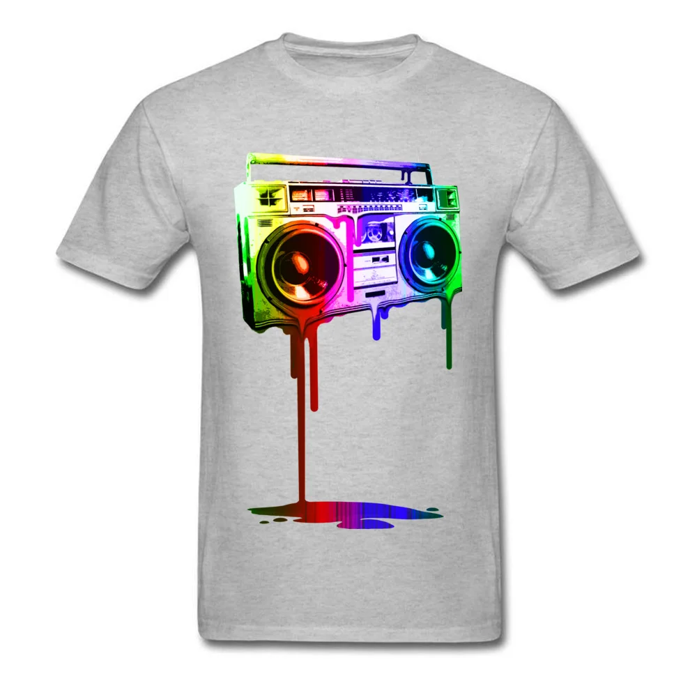 Pure Cotton Male Short Sleeve Melting Boombox digital rainbow look T-shirts Design Tops Tees Funky Birthday Crewneck T-Shirt Melting Boombox digital rainbow look grey