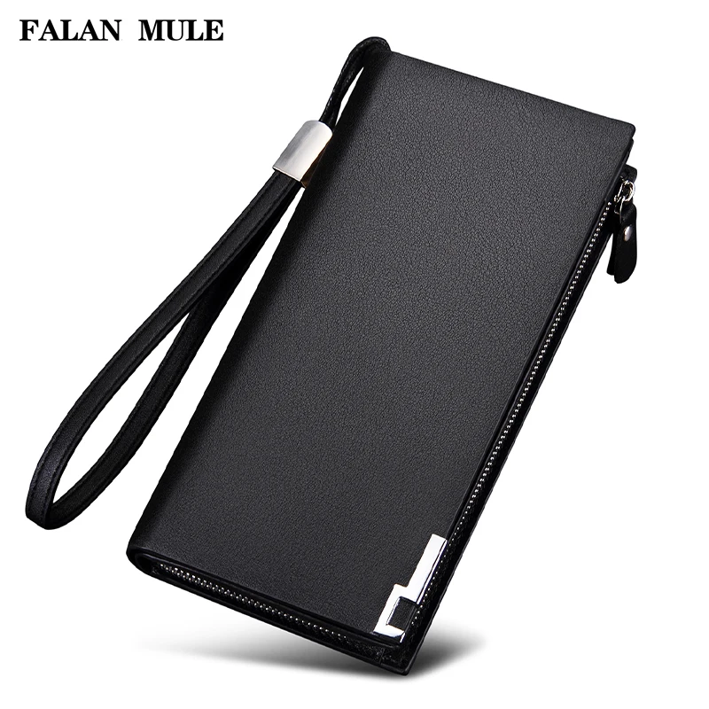 

FALAN MULE Luxury Brand Men Wallets Long Clutch Purse Business Genuine Leather Wallet Zipper Card Holder