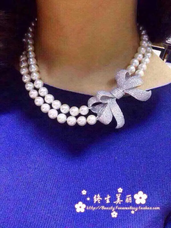 

double strands 10-11mm natural south seas white pearl necklace (9.13)