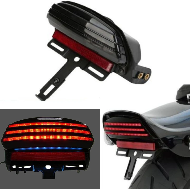Motorcycle Tribar Fender License Plate Led Tail Light For Harley Dyna