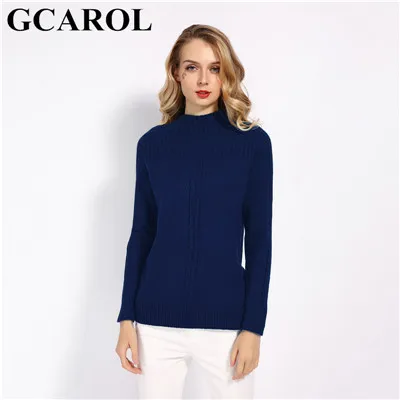 Женский вязаный пуловер GCAROL, эластичный яркий вязаный свитер в корейском стиле с воротником-стойкой на осень и зиму, размеры S-XL - Цвет: Navy Blue