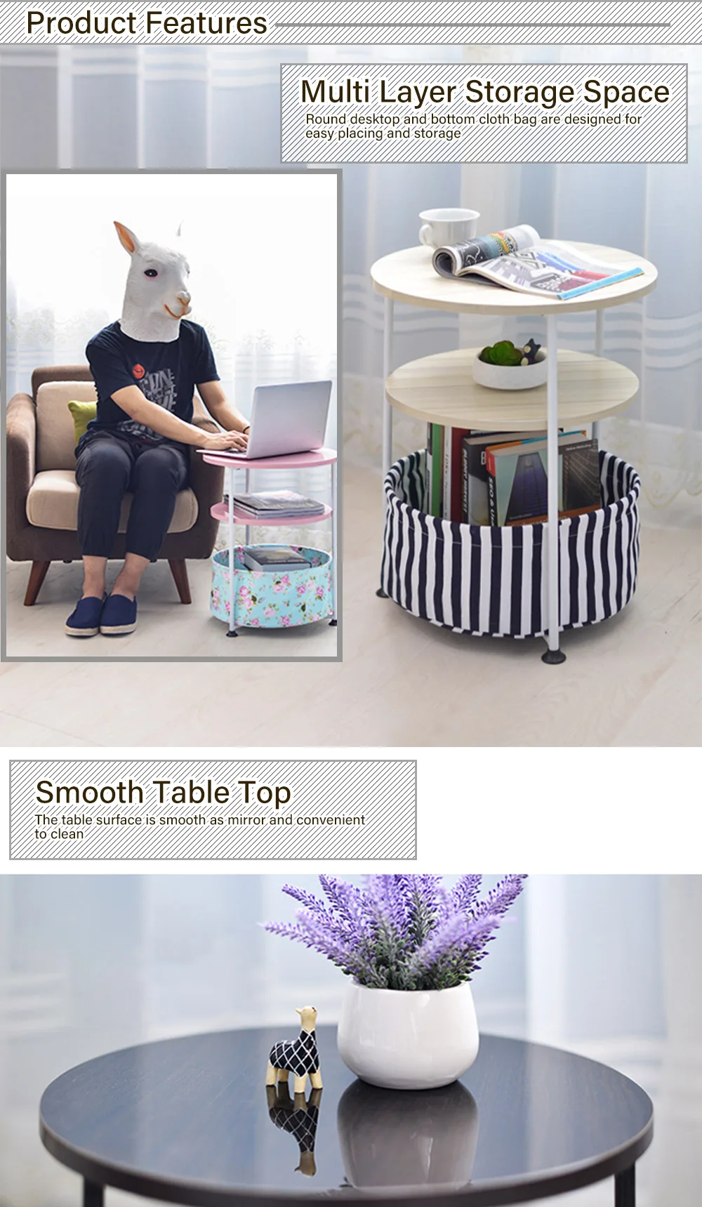 Household Movable Round Sofa Side Table