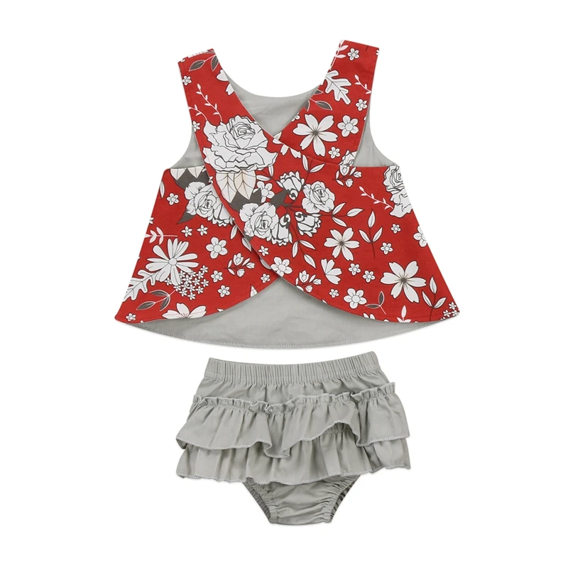 Летние комплекты одежды с цветочным принтом для маленьких девочек, милый комплект одежды для маленьких девочек, жилет футболка+ шорты-пачка, комплект со штанами