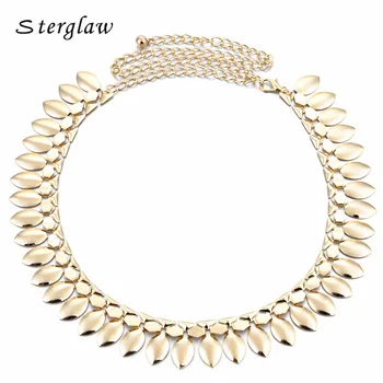 

Handmade Silver&Golden Metal Leaves Ladies Waist Chain Belts For Women Belly Dance Charm Belts Party Dresses Ceinture F068
