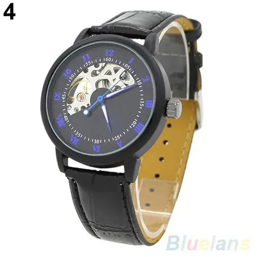 Мужские механические наручные часы с полым циферблатом из искусственной кожи с арабскими цифрами montre homme