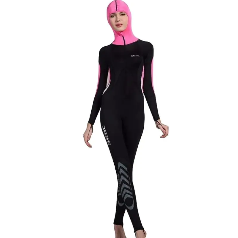 

Women Dive Surf Snorkel Swim Wet Suit One Piece Swimsuit Rashguard Swimwear Hooded Long Beach Wetsuit Spearfishing Rash Guard