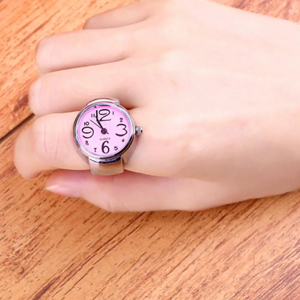 Women's Girls' Sleek Steel Round Dial Elastic Creative Quartz Finger Ring Watch Stainless Banquet Mini Size Stretchable | Украшения