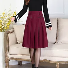 Осень Зима Весна Женская юбка размера плюс средняя длинная юбка высокая талия плиссированная юбка шерстяная Повседневная Женская юбка LY296
