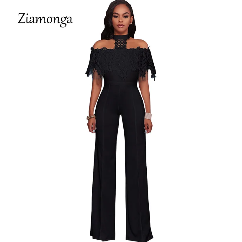 Ziamonga Wide Leg Jumpsuits Halter Off Shoulder Elegant Lace Ruffles