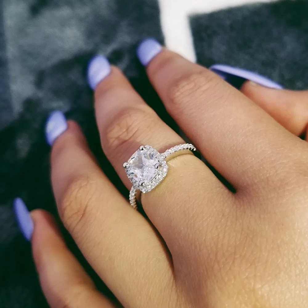 Buy original solid real 925 Sterling Silver Cushion Cut Finger Ring Sets for