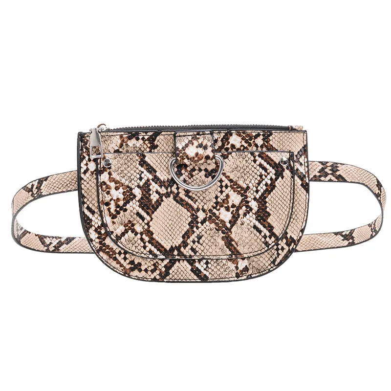 

Women Waist Pack Serpentine Fanny Pack Pu Leahter Waist Bag Famal Fashion Snake Skin Waist Belt High Quality Female Purses