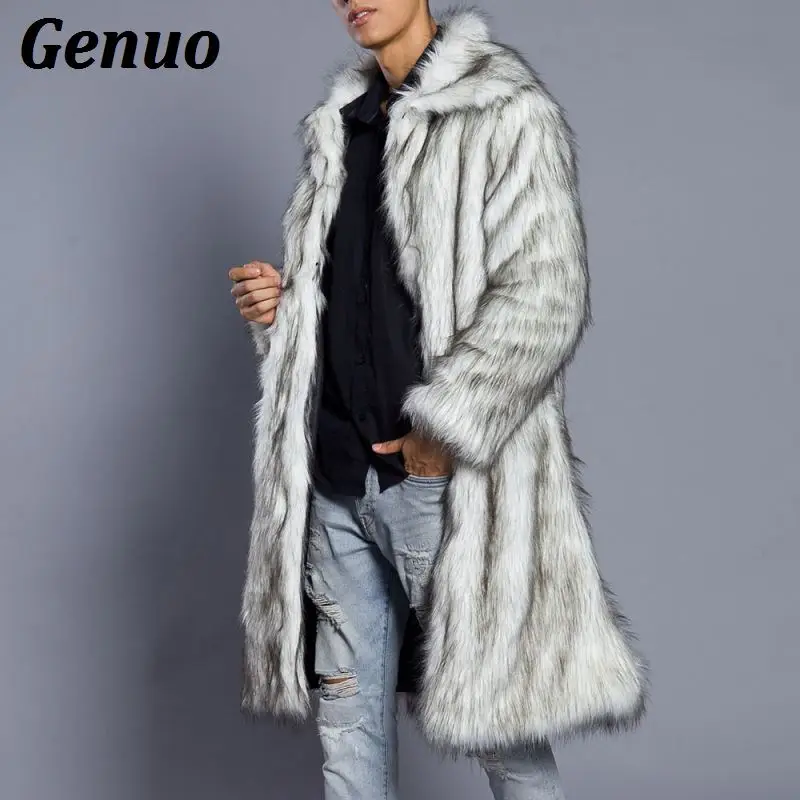 Genuo, мужское меховое пальто, Северное зимнее пальто из искусственного меха, ветровка, Двустороннее пальто, Мужская парка в стиле панк, куртки, верхняя одежда, уличная одежда