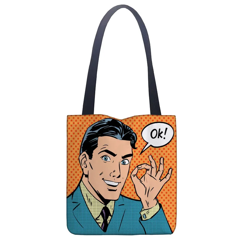 Pop Art The Phone Call Retro Lady Shopping Bag Comic All-Over Tote Bag Carry Market Bag