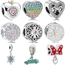Estilo Simple cristal esmalte coche copo de nieve arco campana piña corazón cuentas Ajuste Original Pandora dijes para mujeres que hacen joyería(China)