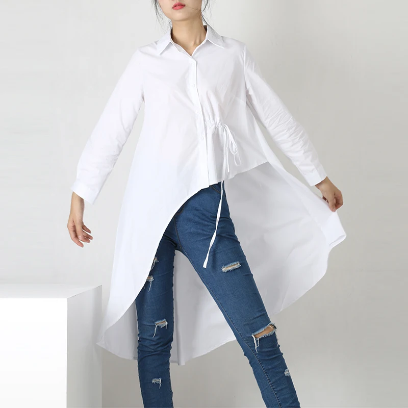 Ранняя весна, Новая модная женская белая рубашка, длинная рубашка в Корейском стиле