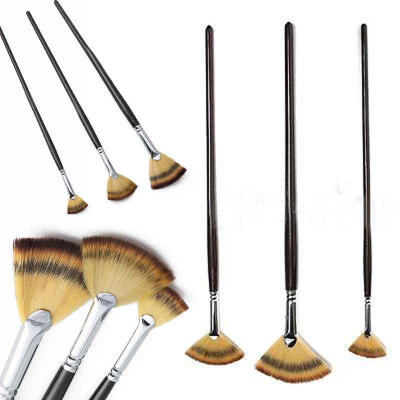 3pcs Wooden Handle Painting Brushes Pens Set For Oil Acrylic Water Artist Paint Supplies