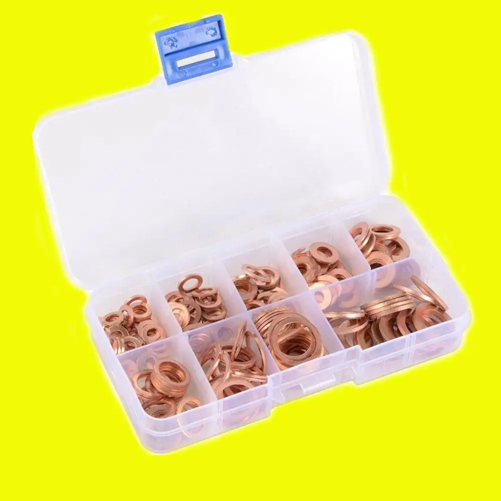 

Professional M5-M14 Assorted Copper Washer Gasket Set Flat Ring Seal Assortment Kit with Box For Hardware Accessories 200pcs