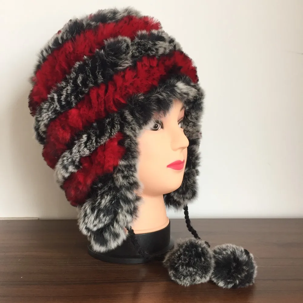 Женский зимний теплый реальный, натуральный, подлинный головной убор из кроличьего меха, зимняя теплая шапка,, DAH356