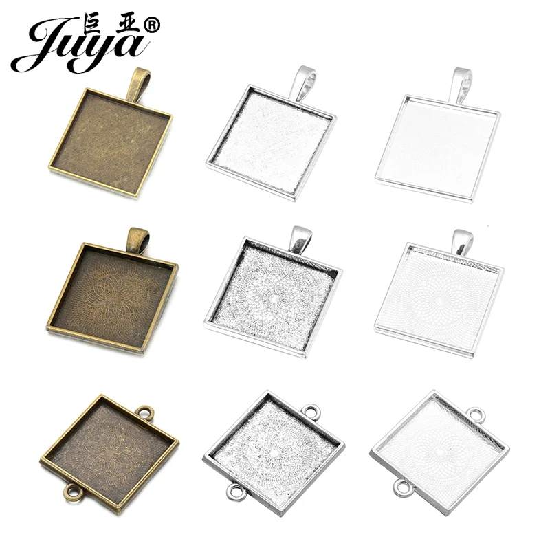 

JUYA 25mm Square Alloy Cabochon Cameo Base Tray Blank Fit 25mm Glass Necklace Pendant DIY Jewelry Making Findings Wholesale