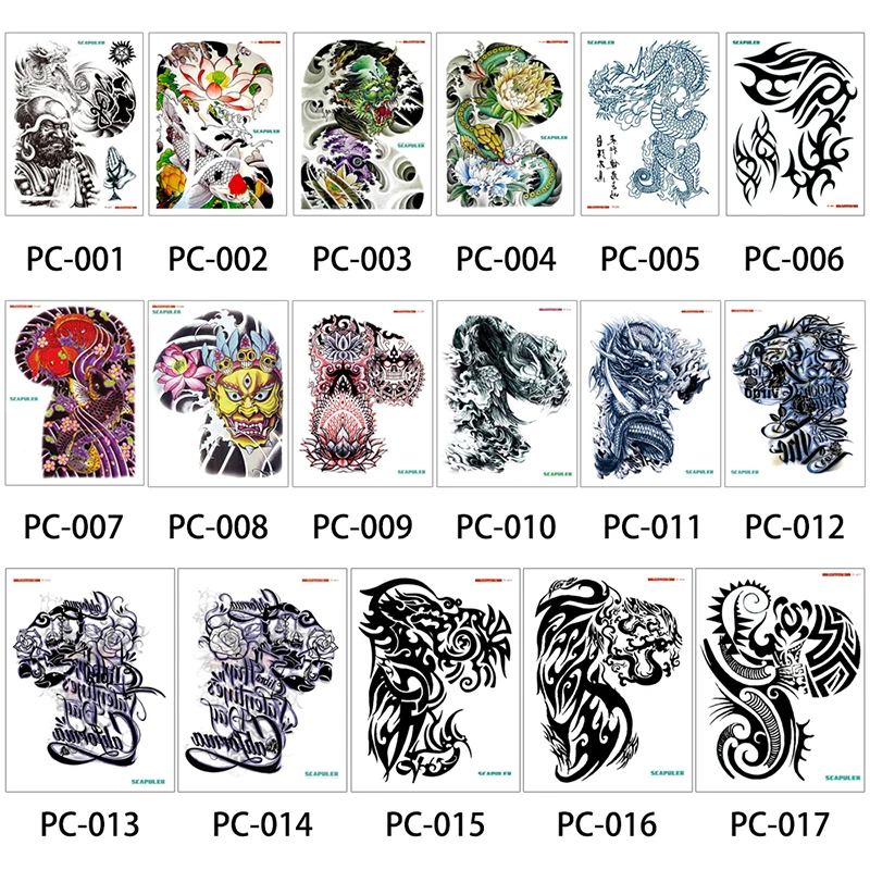 Glaryyears 17 видов конструкций, 1 лист, 32*24 см, Большая татуировка на плечо, половинная рука, скапулер, наклейка, дракон, лотос, временная татуировка для боди-арта