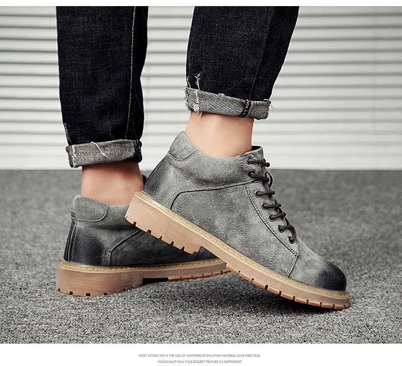 Genuine Leather Men Boots Autumn Winter Ankle Boots Fashion Footwear Lace Up Shoes Men High Quality Vintage Men Shoes