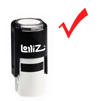 

LolliZ Round Self-Inking Stamp, Check Mark Image, Teacher Stamp W/Lid, Laser Engraved Rubber, RED