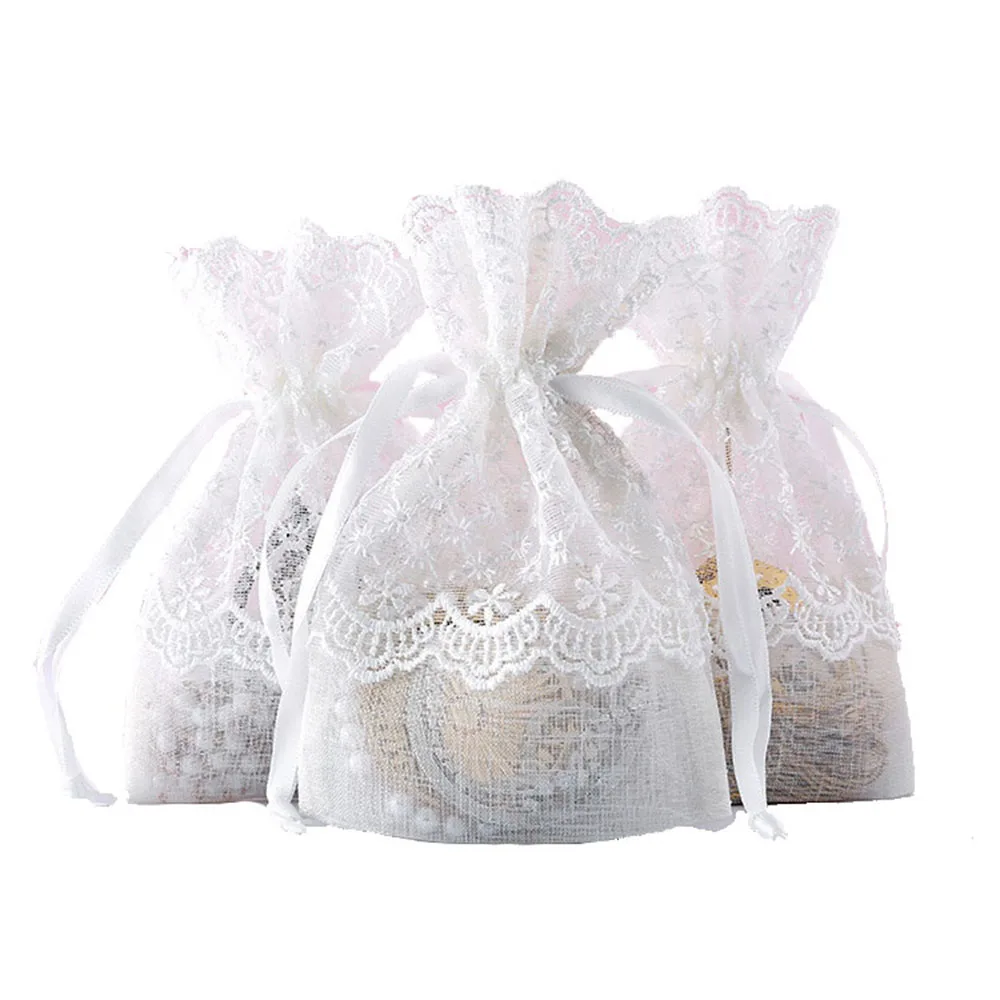 

Organza Gift Bags with Embroidery Lace 10x14 Organza Drawstring Pouch Jewelry Packaging Party Wedding Favor