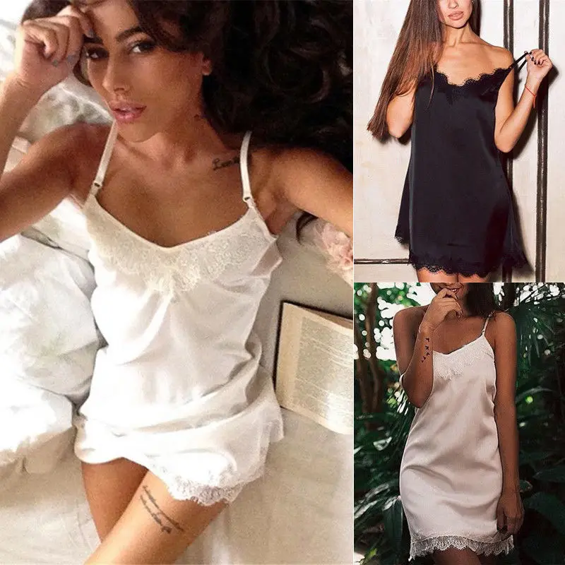 

Hot Sexy Lingerie Sleepwear Lace Satin Women's Sleeveless Soft Babydoll Nightwear Sleepshirts