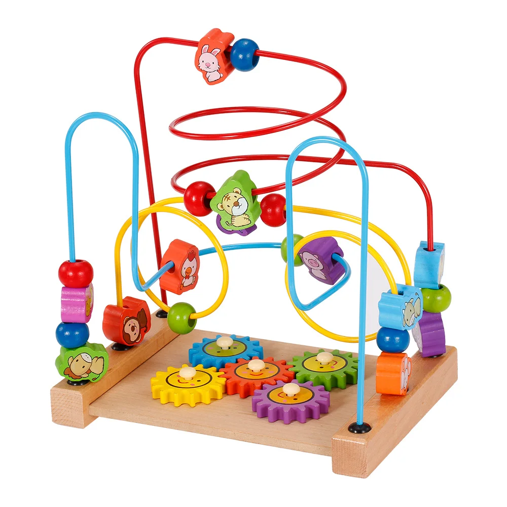 Educational Counting Fruit Animal Bead Wire Maze Roller Coaster Wooden
