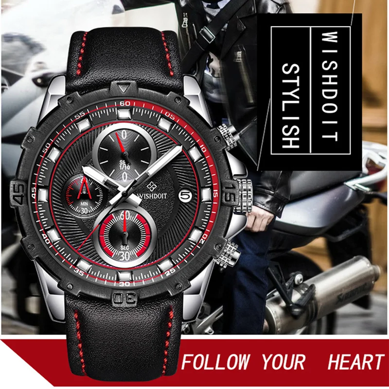 WISHDIOIT Watch Men Chronograph Waterproof Clock Men Watches Top Brand Luxury Casual Sport Wristwatch Quartz Watch Relogio Man