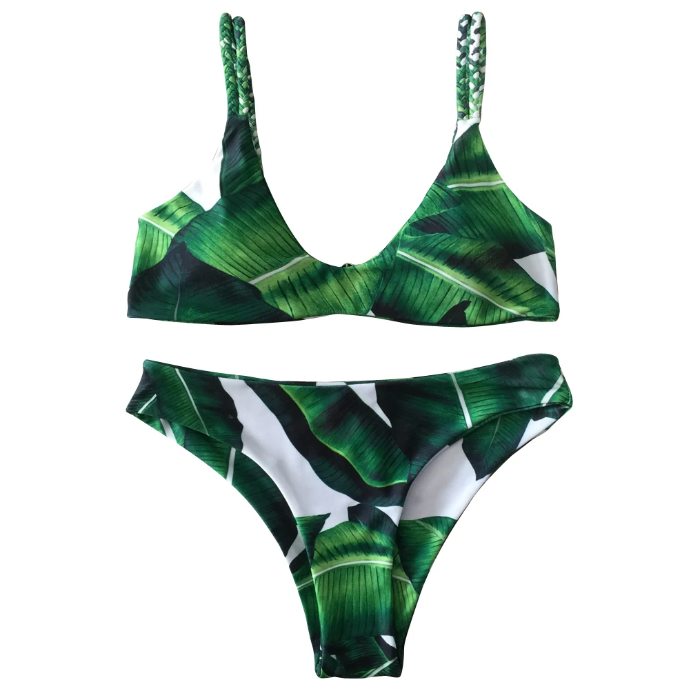 Women's Sexy Bikini Set Leaf Printed Two Piece Swimsuit Push Up ...