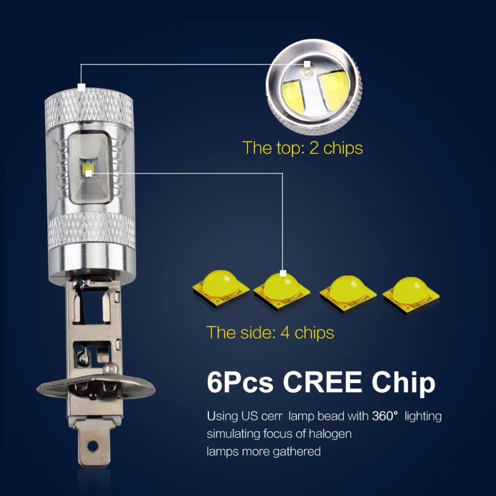 2 шт. H1 светодиодный светильник супер яркий автомобильный противотуманный светильник s 30 Вт 60 Вт 6000 К дневной ходовой светильник DRL лампа для вождения автоматические светодиоды H1 лампа 12 В