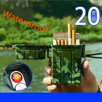 

Outdoor Waterproof Portable USB Electronic Cigarette Case With Lighter 20pcs Cigarette Holder Cigarette Box Gadgets For Men