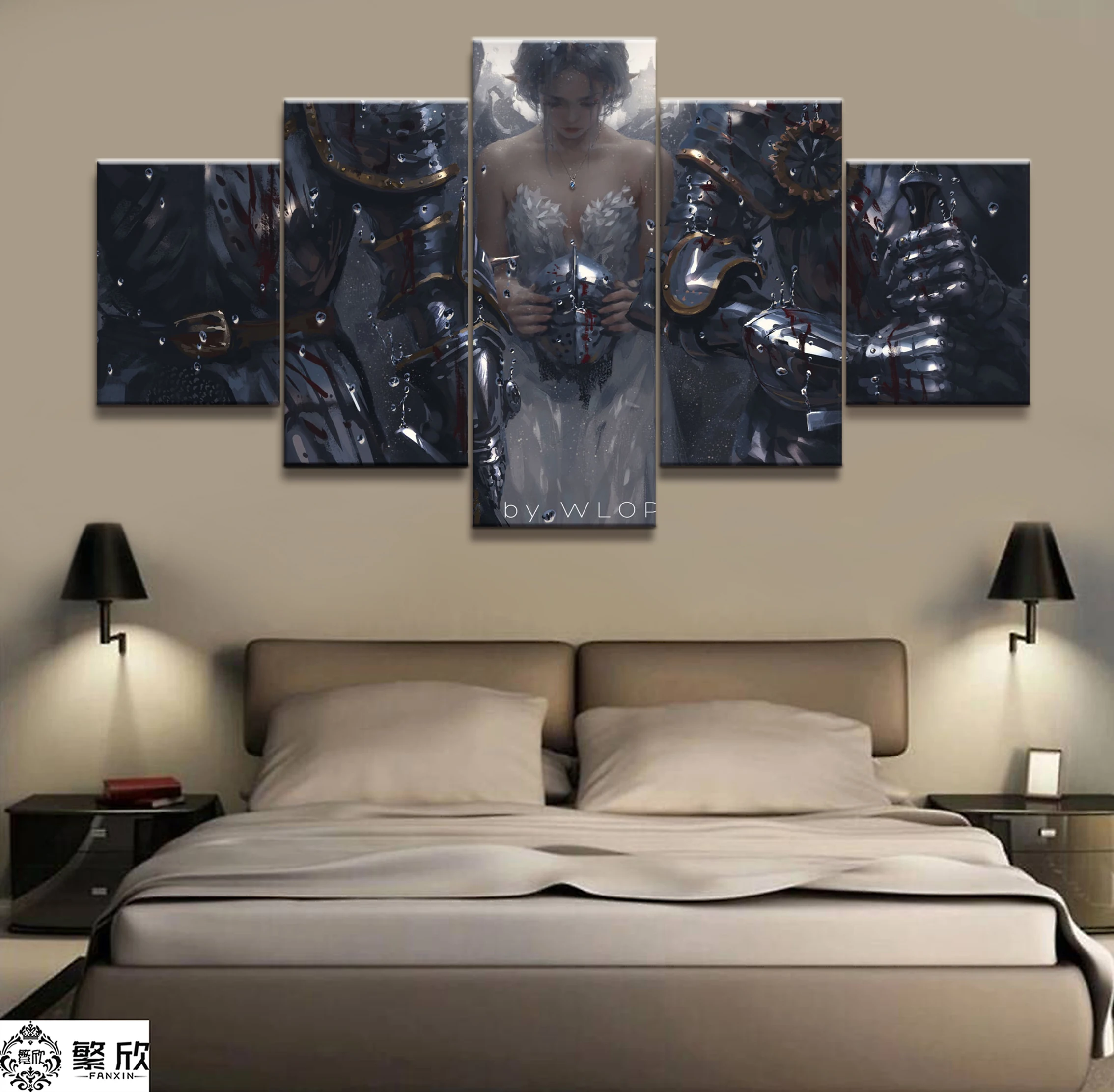 

Home Decor Modular Canvas Picture 5 Piece WLOP Ghost Blade Angel Princess Anime Painting Poster Wall For Home Canvas Wholesale
