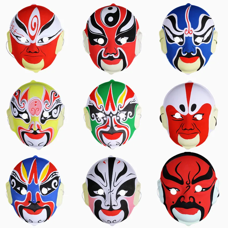 

Chinese Traditional Halloween Party Hand-painted Peking Opera Full Face Plastic Flocking Mask Children Fast Face-Changing Masks