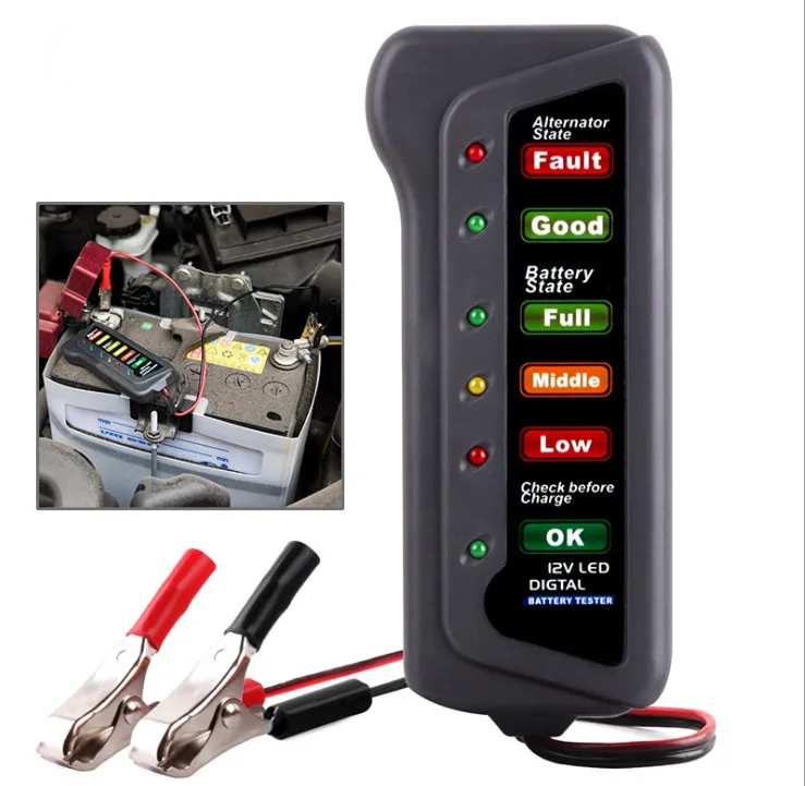 

Digital Car Battery Tester Alternator Charge Starting State Check Test 6 LED Motorcycle 12 V Volt Auto Measure Analyzer Tool