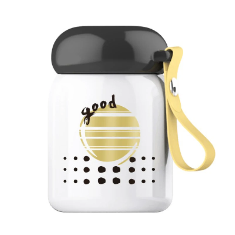 

210ml Mini Black Gold Vacuum Flasks Thermos Bottle Letter Pattern Stainless Steel Belly Cup Portable Thermo Mug For Kid Gift