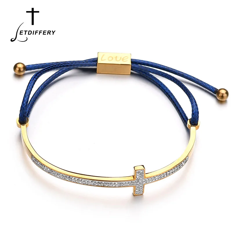 

Letdiffery Gold Lovely Cross Bracelet Multicolor Rope Adjustable String Religious Bracelet For Birthday Gift