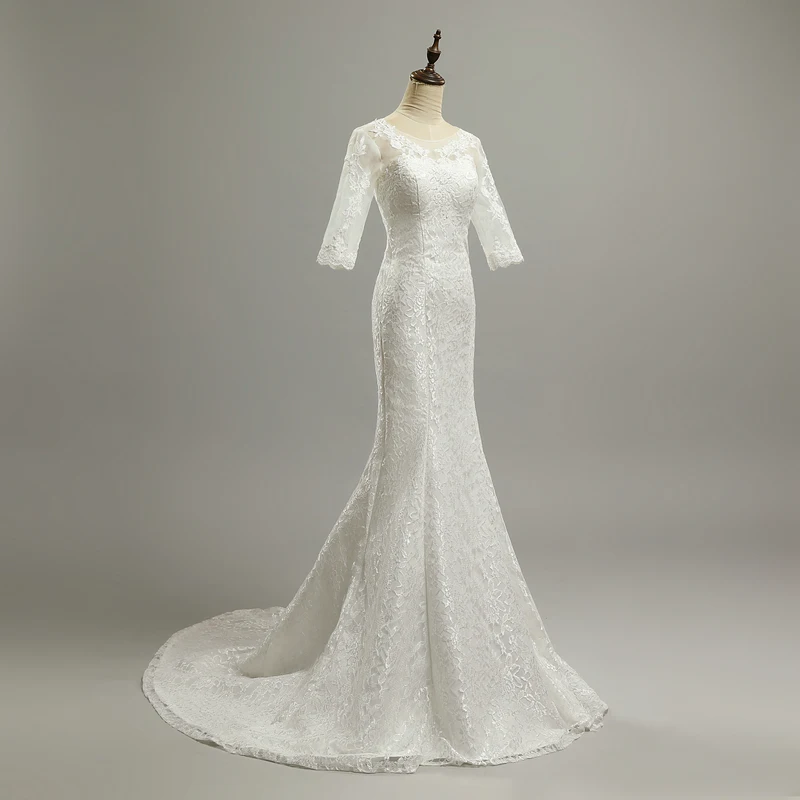 US $38.64 Lamya Mermaid Wedding Dresses Princess Dubai Bridal Dresses Vestido De Novia Vintage Half Sleeve OffWhite Plus Size