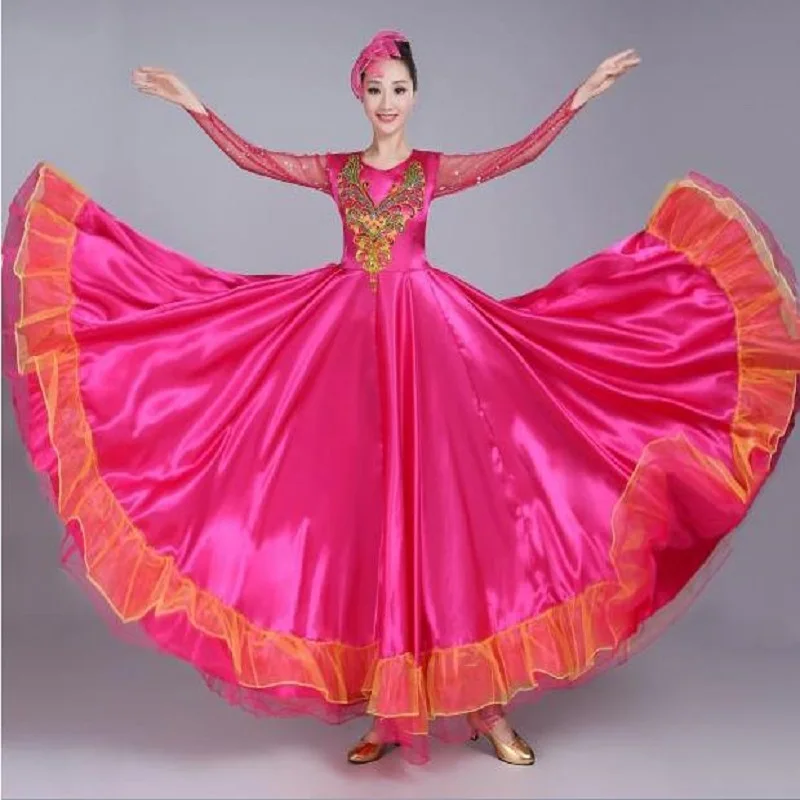 Бренд 2018 Новый Для женщин национального танца Костюмы дамы этап хор платье открытие танца большие качели юбки костюмы