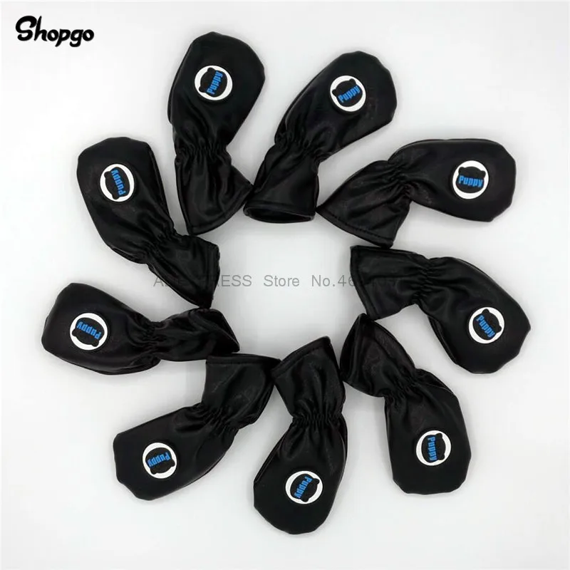 [2 الألوان] SHOPGO جرو جولف Headcovers جولف الحديد يغطي لينة بو الحديد كاملة مجموعة #4 ~ 9PAS التميمة الجدة هدية