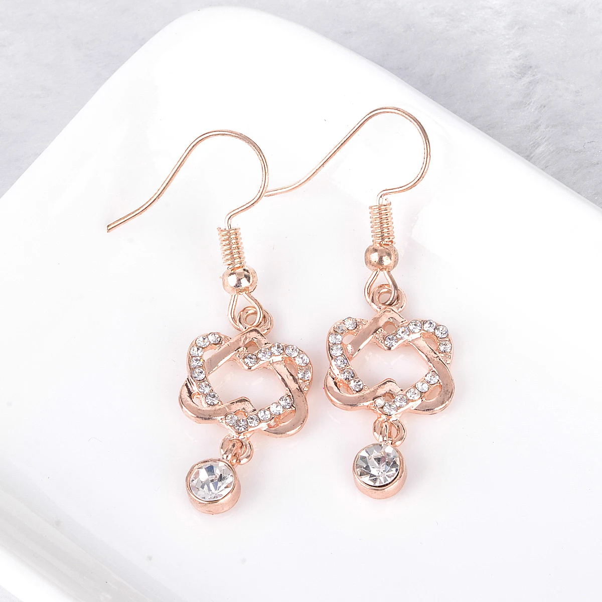 Crystal Drop Long Earrings Loverly Double Heart Dangle Earring For Women Femme Silver Gold Clolor Jewelry Bijouterie Shellhard